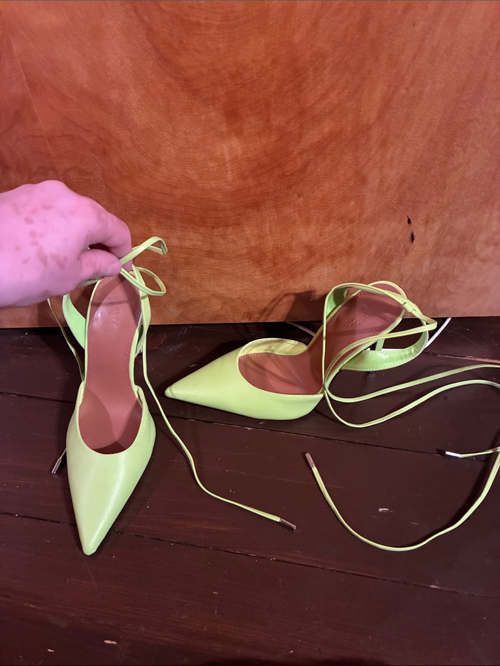 Lime Green Pointed Toe Lace-Up Women’s Heels